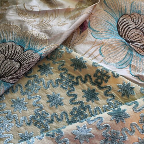 Zoffany Aqua Blue Cut Velvet Upholstery Fabric Jane Hall Etsy
