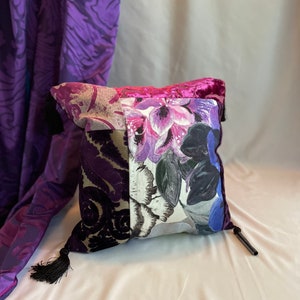 Designers Guild Decorative Pillow Cover: Violet Purple Cut Velvet, Printed Linen, 18”