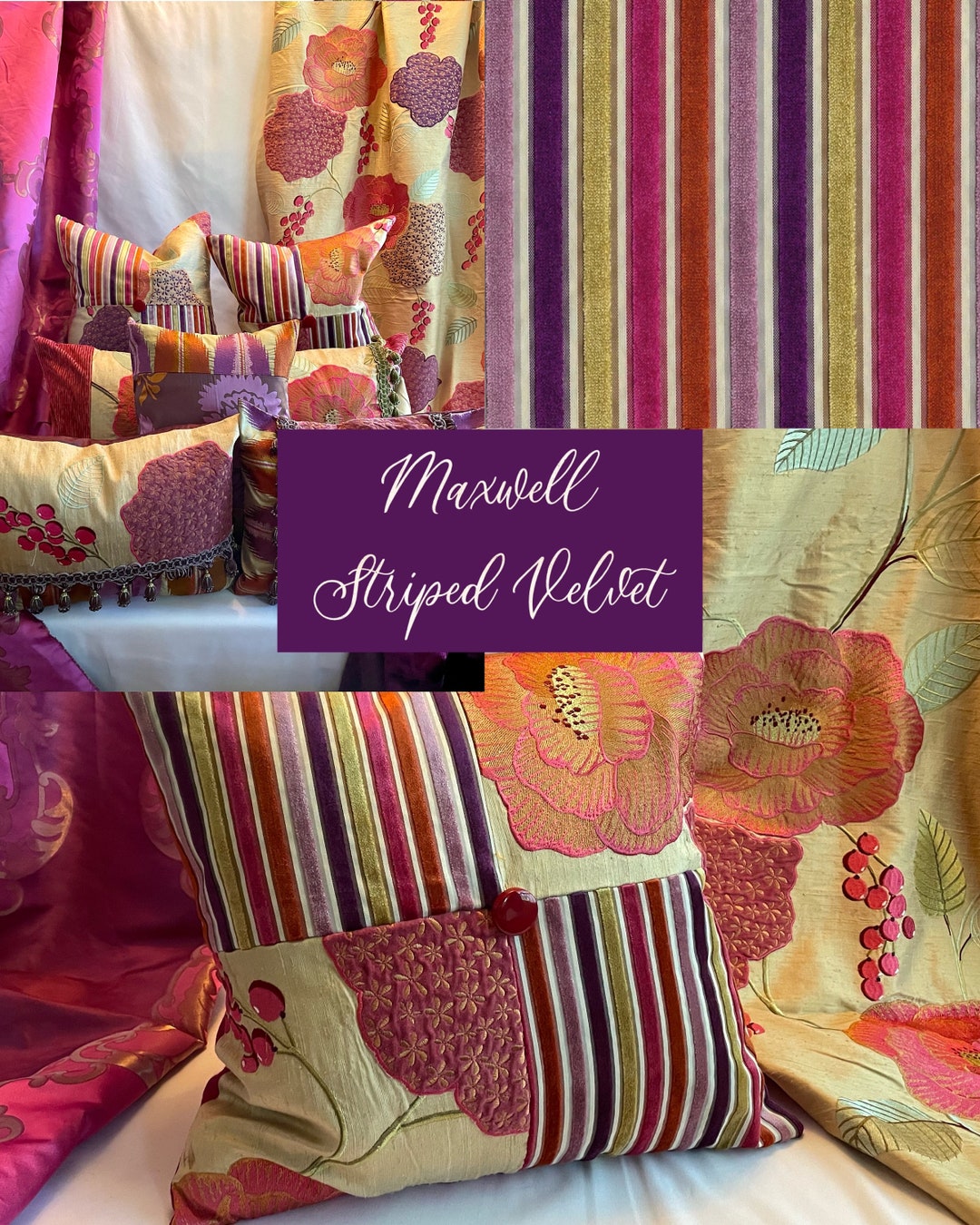 Robert Allen Fabric, Blue and Green Stripe Velvet Upholstery Fabric