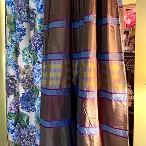 Designers Guild “Mazar” Sage Green,Purple and Teal, Faux Silk Horizontal Stripe Curtain Fabric, From Jane Hall Design