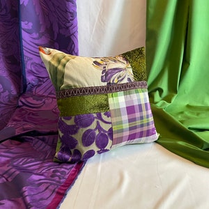 DesignersGuild Kissenbezug: Boho Violett Lila Grün Samtstoff, Bedrucktes Leinen (40cmx400cm)
