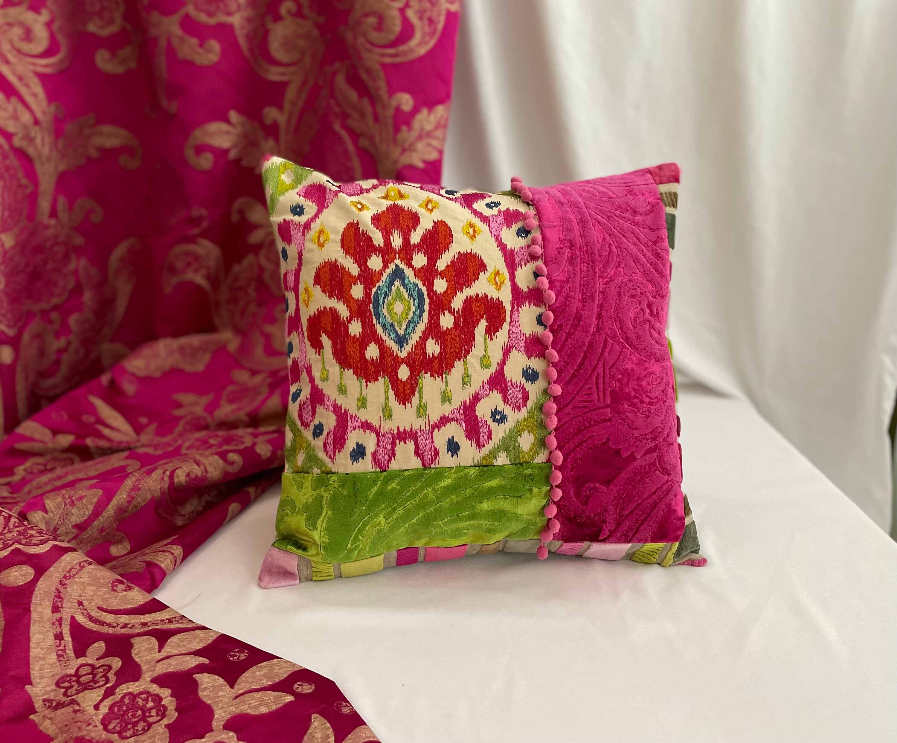 14 22 Designers Guild Pink and Green Cut Velvet Embroidered Linen Decorative Pillow Cover by Jane Hall Design Etsy Canada
