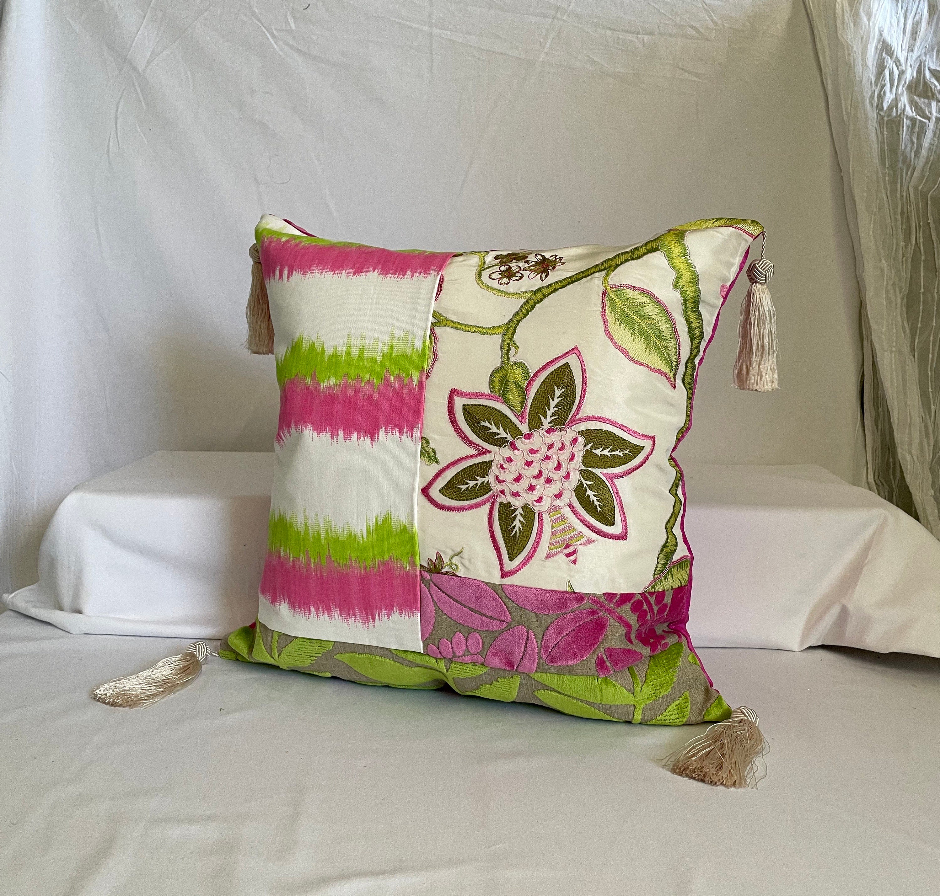 20”x 20” Manuel Canovas Romantic Style Jane Hall Design Embroidered Silk and Cut Velvet Decorative Pillows Cover Designers Guild