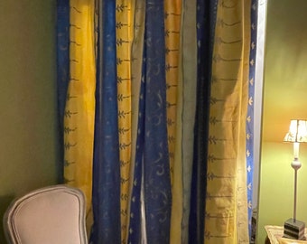 Designers Guild Fabric &quot;Kusuman” Blue And Yellow- Printed Cotton Duck-Stripe Pattern-Curtain, Upholstery Fabric, From Jane Hall Design