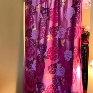 Curtain Panels-Roman Blinds- “Roma-Satine” Silk Fabric- Purple, Magenta and Silver- Floral Pattern- From Jane Hall Design