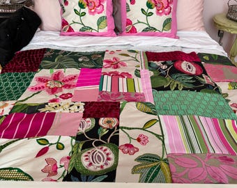 Designers Guild Quilted Fabric: Pink, Black, White, Green - Jane Hall Design