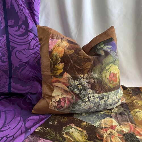 Designers Guild “Minakeri Rosewood” 14”/20” shops Bohemian Style, Decorative Pillow Cover, Purple and Copper Printed Linen, Velvet, Bullion Trim