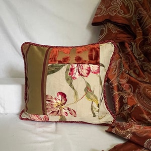 Embroidered Linen Velvet Pillow Cover: Terra Cotta Floral, Designers Guild & Pierre Frey