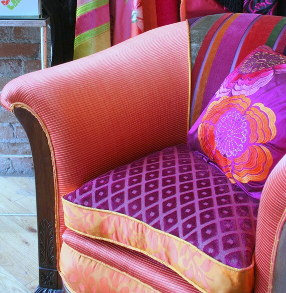 1920'S Upcycled Upholstered Art Deco Chair In Magenta - Etsy Norway