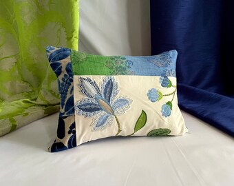 18 "x 12", Designers Guild, Manuel Canovas Romantischer Stil, Dekorativer Kissenbezug, Blau Grün Weiß, Cut Samt, Appliquéd Bestickte Baumwolle