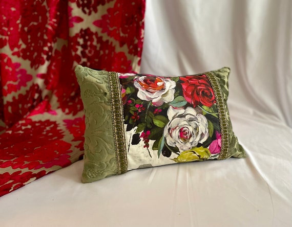 20x 14 Designers Guild Decorative Pillows Green Black Red Cut Velvet Fabrics by Jane Hall Design Etsy Canada