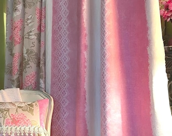 Designers Guild Tyg - "Courcelle" Rosa-Vit - Mönstrat Linne - Randigt Gardintyg, Möbeltyg