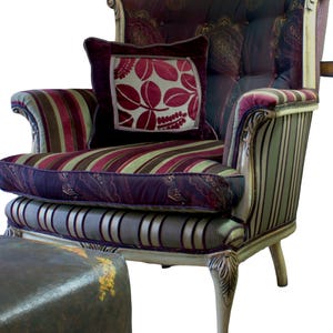 Upcycled Vintage Armchair: Bohemian Purple & Green Designer Fabrics 画像 2