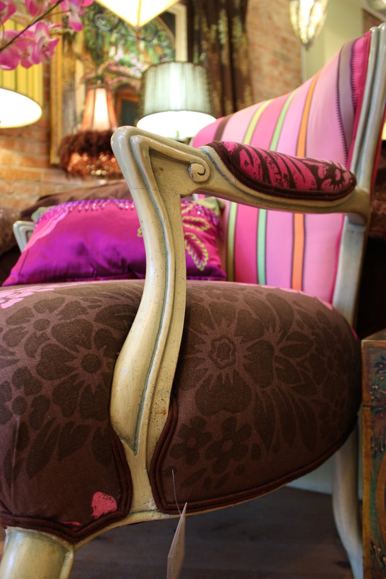 Upcycled, Upholstered Antique Chair, In Pink, And Chocolate Brown, Designers Guild Fabric, By Jane Hall Design image 1