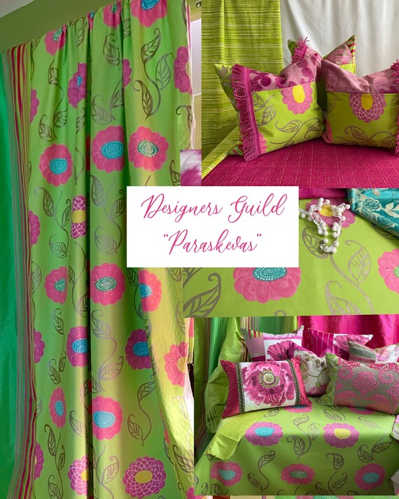 Pink and green curtain fabric deals