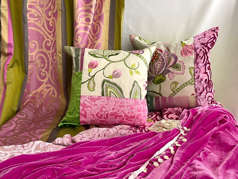18”/18” Designers Guild Cut, Manuel Canovas Embroidered Linen, Purple and Green Romantic Style, Decorative Pillow shops Cover, Jane Hall Design
