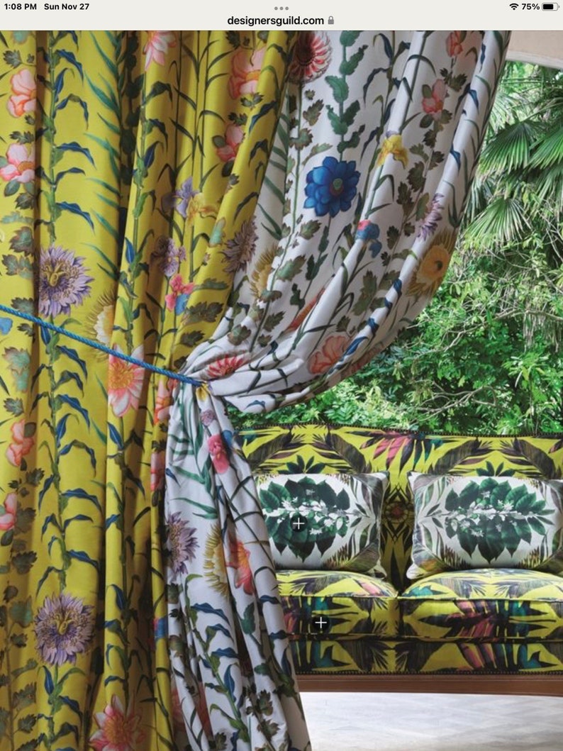 Christian LaCroix-Designers Guild Fabric, "Selam-Jais” Sapphire Blue, Black-Floral Pattern-Printed Silk-Jane Hall Design image 10