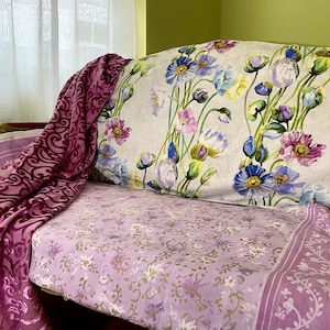 Designers Guild Fabric, Mauve, Pink  White Printed linen Stripe Curtain Fabric, Upholstery Fabric