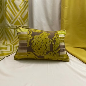 18”x 12” Designers Guild, Quilted Decorative Pillow Cover, Green, Cut Velvet Fabrics , By Jane Hall Design