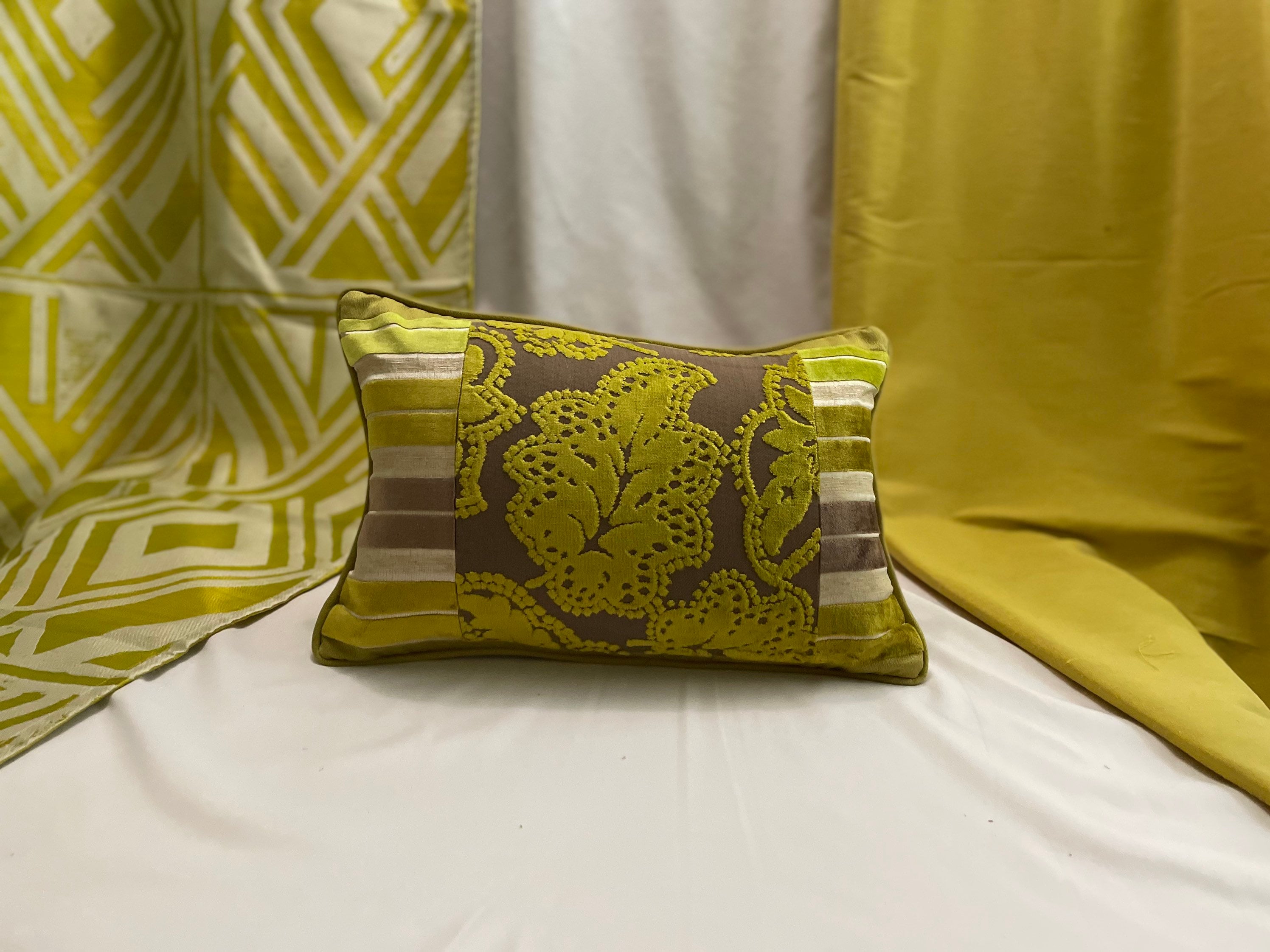 Designers Guild Velvet Pillow Cover Green Quilted