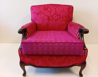 Upcycled French Provincial Armchair, Designers Guild Magenta & Orange Velvet and Silk Fabric From Jane Hall Design