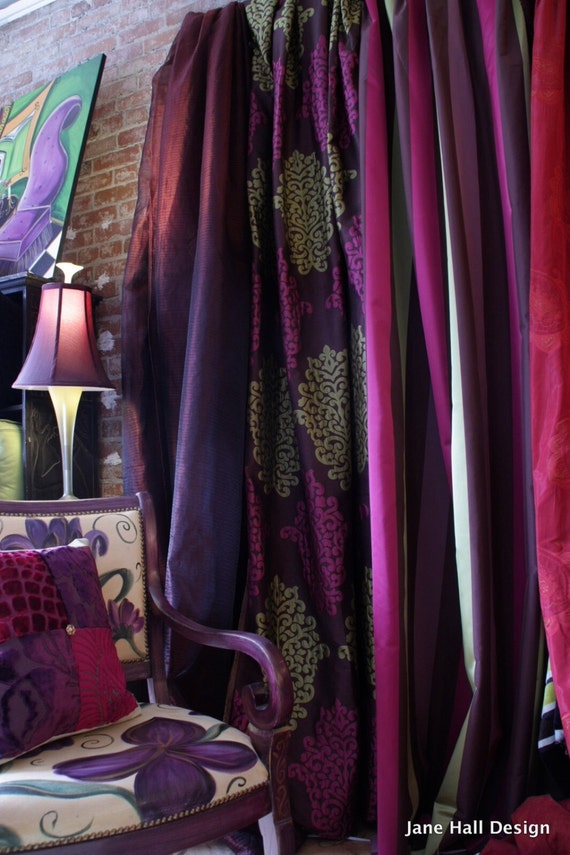 54x96 Drapery Panels In Purple And Green Ikat And Etsy
