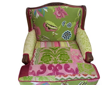 Upcycled French Provincial Armchair, Boho Pink & Green Designers Guild Fabrics From Jane Hall Design