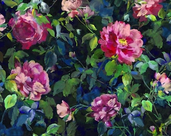 Designers Guild "Gertrude Rose-Fuchsia” Printed Velvet Fabric, Black, Pink and Green, From Jane Hall Design