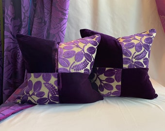 Designers Guild 20”x 20” Bohemian Style, Decorative Pillow Cover, Purple, “Caliggo Cut Velvet Fabrics, Jane Hall Design