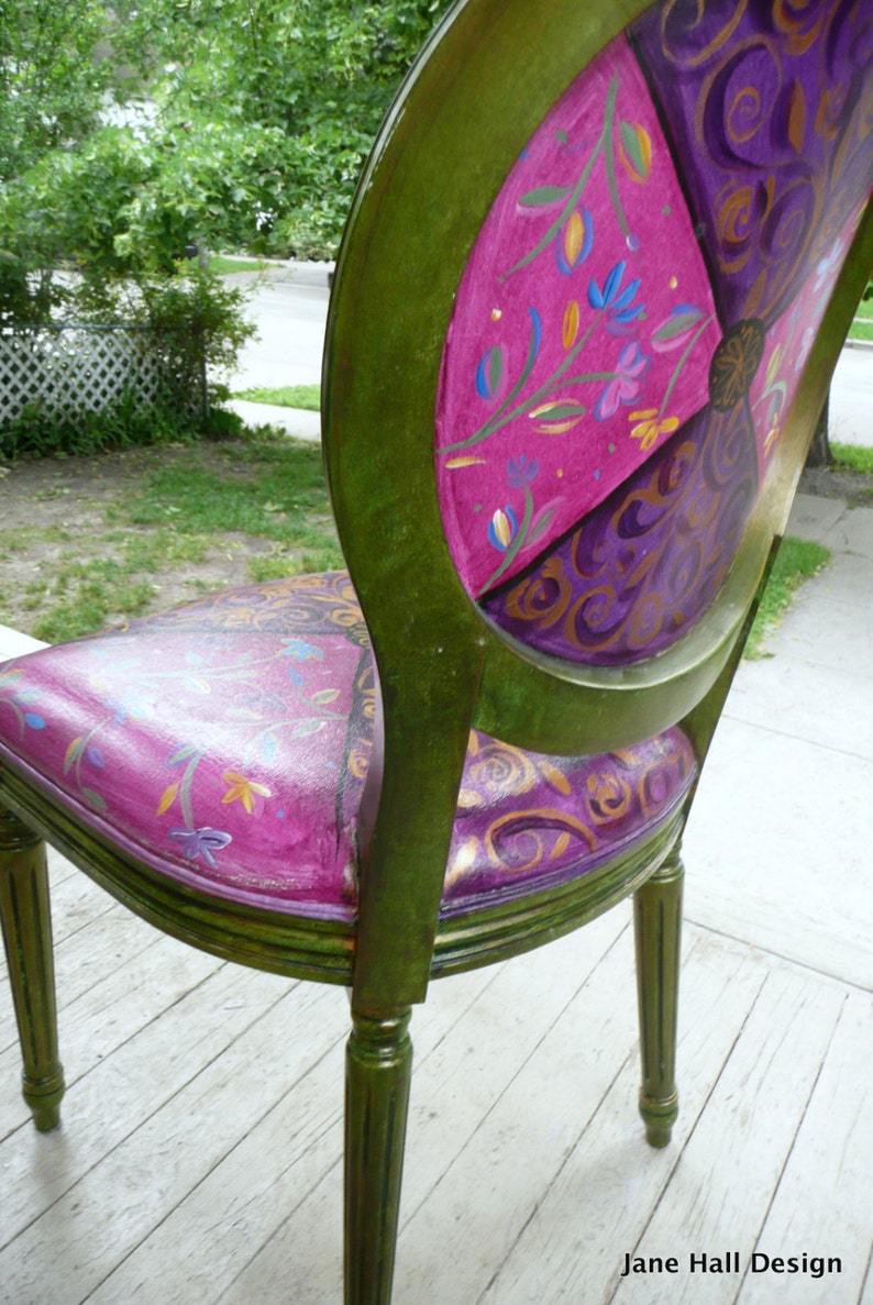 Bohemian Style, Upholstered Dining Chair , Hand Painted, by Jane Hall ...