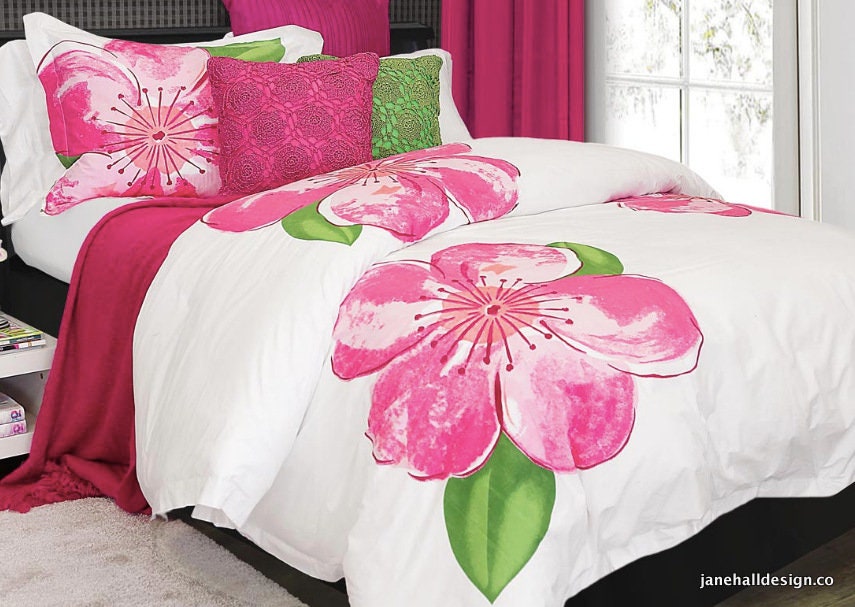 Housse de couette blanche et rose et couvre-oreillers | Etsy