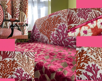 Upcycled Loveseat, Designers Guild  Sateen-Velvet Stripe-Pink-Orange-by Jane Hall Design