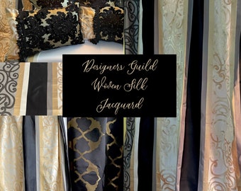 Designers Guild Curtains-Roman Blinds in Cream Black and Gold Woven Silk Stripe, Fabric, From Jane Hall Design