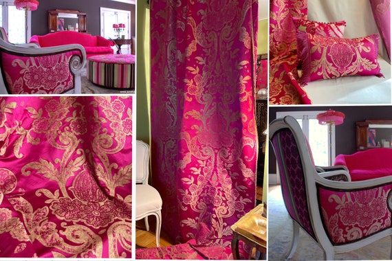 Pink and 2024 gold curtain fabric