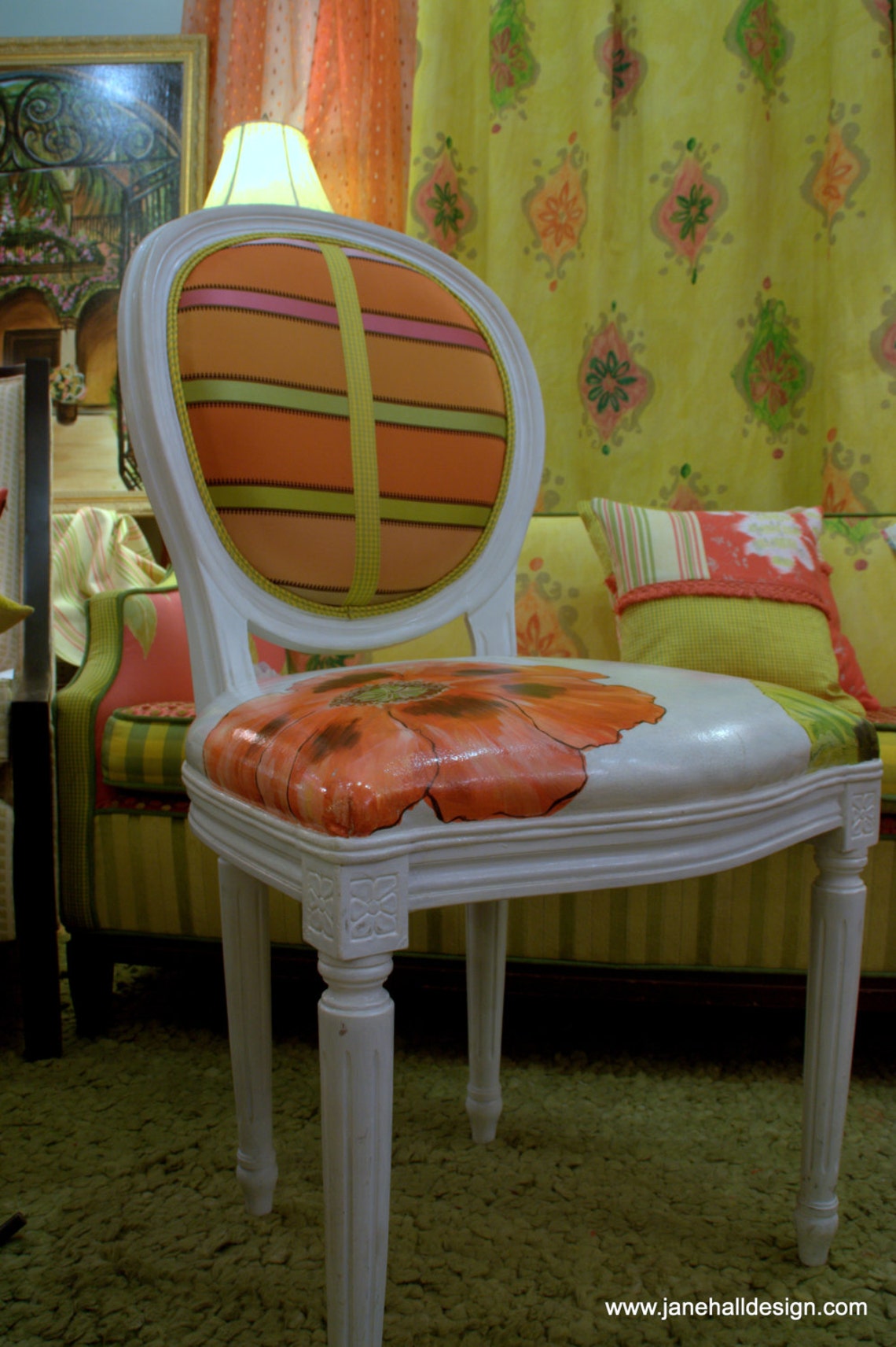 Hand Painted Upholstered Antique Chair Occasional Chair in Etsy