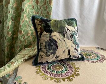 Designers Guild Bloomsbury Rose Pillow Cover: Teal Emerald Velvet, 20”