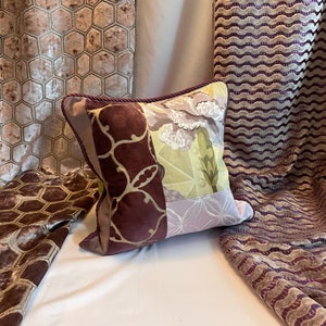 Designers Guild Purple & Green Linen Velvet Pillow - 18”