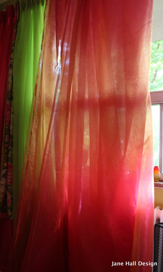 Bohemian Style Sheer Drapery Panels In Pink Orange By Jane Etsy