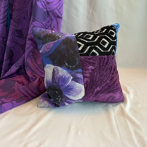 Designers Guild Purple Velvet Pillow Cover: Jane Hall Printed Linen, 16"x16"