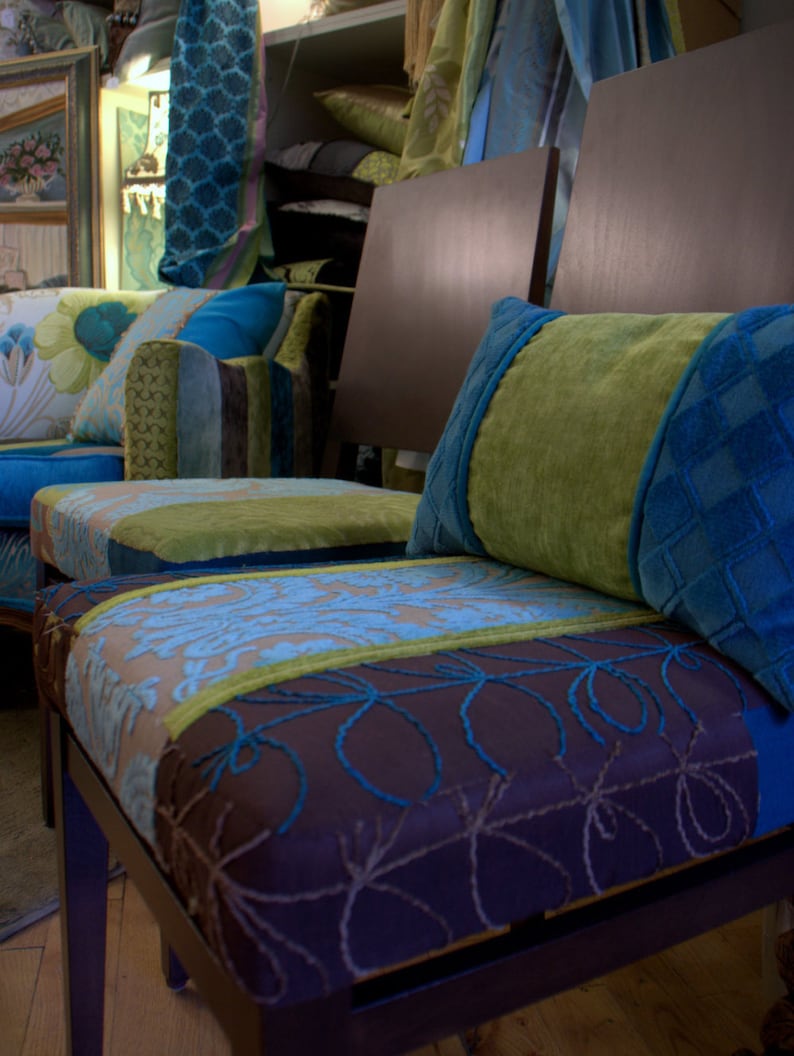 Quilted, Upholstered Dining Chairs, Repurposed ,in Turquoise and