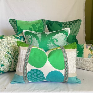20”x 14” Designers Guild, Bohemian Style, Decorative Pillow Cover in Turquoise Blue, Emerald Green Printed Cotton, by Jane Hall Design