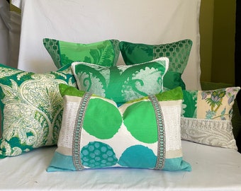 Designers Guild Pillow Cover: Bohemian Turquoise & Emerald Cotton (20”x 14”)
