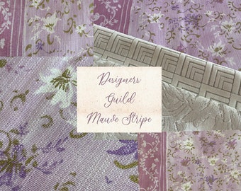 Designers Guild Fabric, Mauve, Pink  White Printed linen Stripe Curtain Fabric, Upholstery Fabric