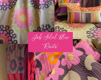 Jab-Soleil Blue "Rosita" Beige Purple Orange and Pink- Embroidered- Upholstery-Home Decor Fabric- From Jane Hall Design