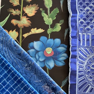 Christian LaCroix-Designers Guild Fabric, "Selam-Jais” Sapphire Blue, Black-Floral Pattern-Printed Silk-Jane Hall Design image 5