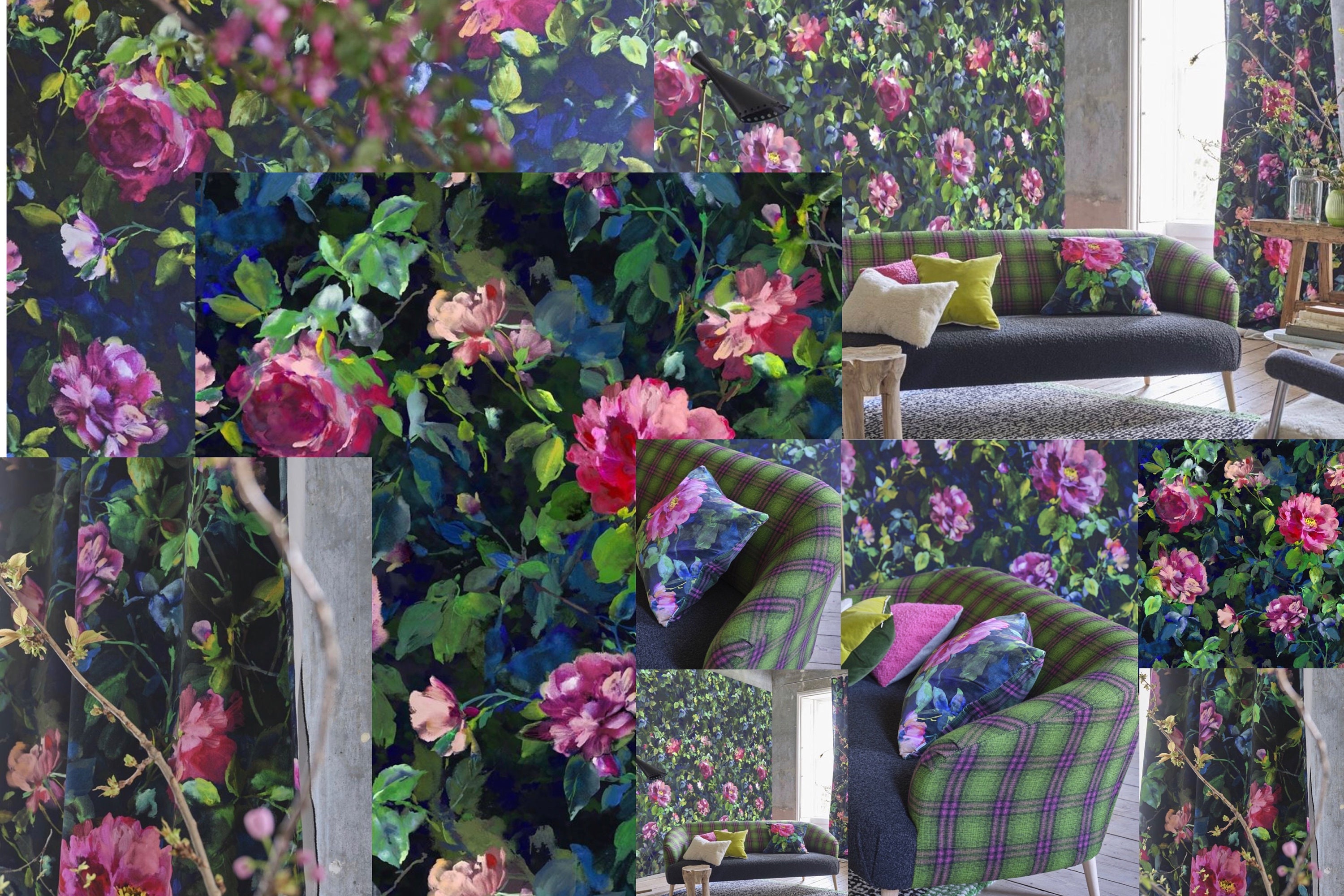 Designers Guild "gertrude Rose-fuchsia” Printed Velvet Fabric, Black ...