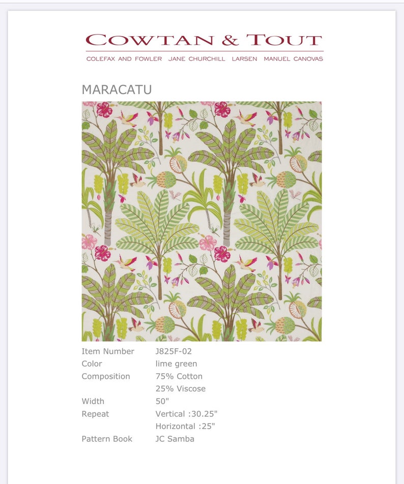 \u201cMaracatu\u201d Pink and Green Embroidered Banana Leaf On A Cotton Ground Jane Churchill Curtain Upholstery Fabric,Jane Hall Design