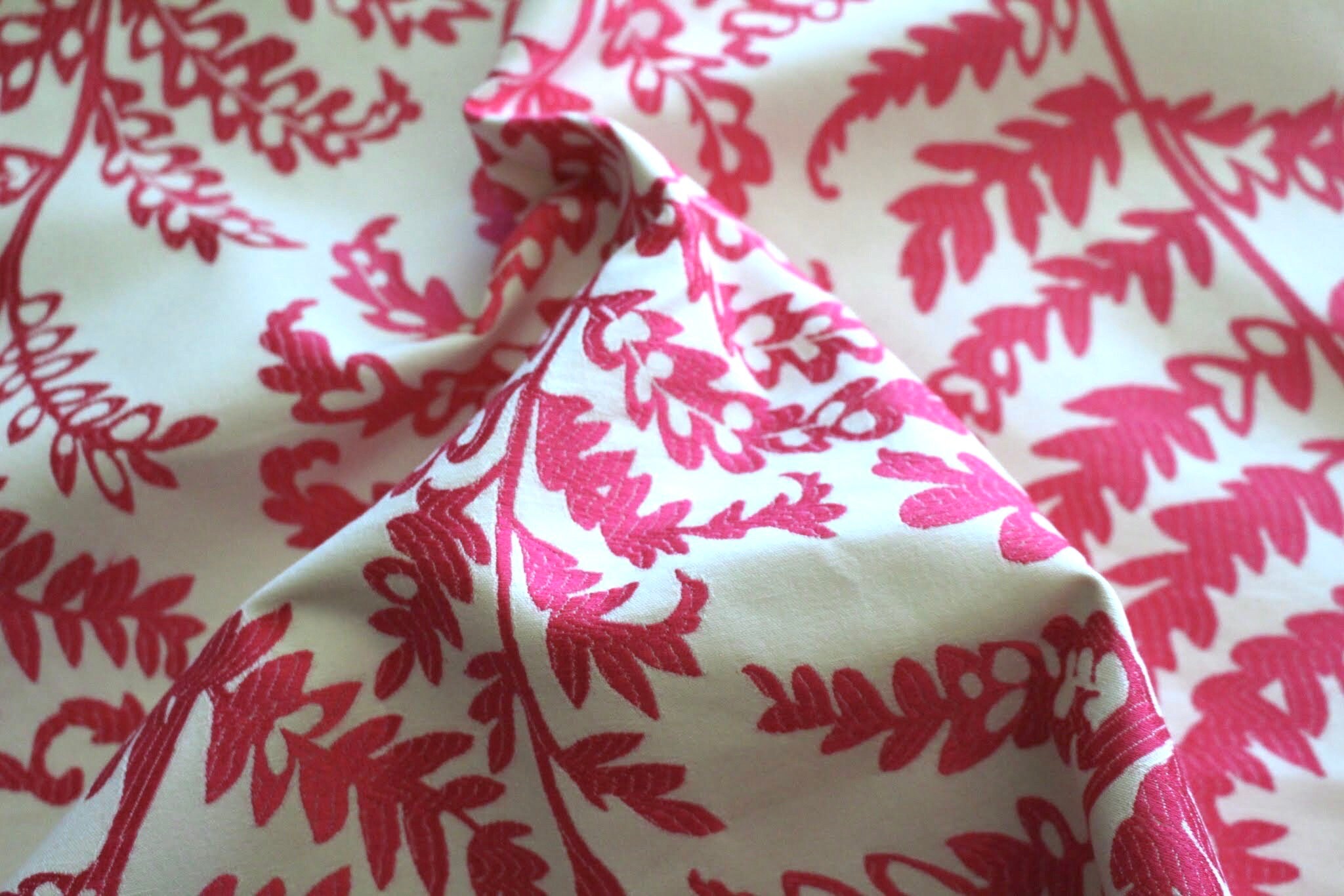 Clarke and Clark Fabric-Pink and White- Woven Jacquard- Fern Pattern- From Jane Hall Design