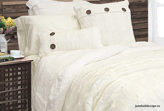 Cream Cable Knit Bed Throw Blanket Etsy