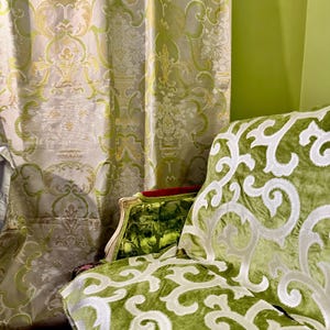 Designers Guild Adelphi Woven Silk Fabric, Cream & Green Upholstery and Curtain Fabric,From Jane Hall Design